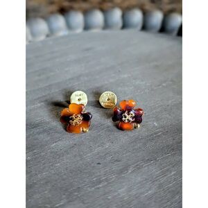 TORY BURCH Mini Tortoise Resin Clover Stud Earrings